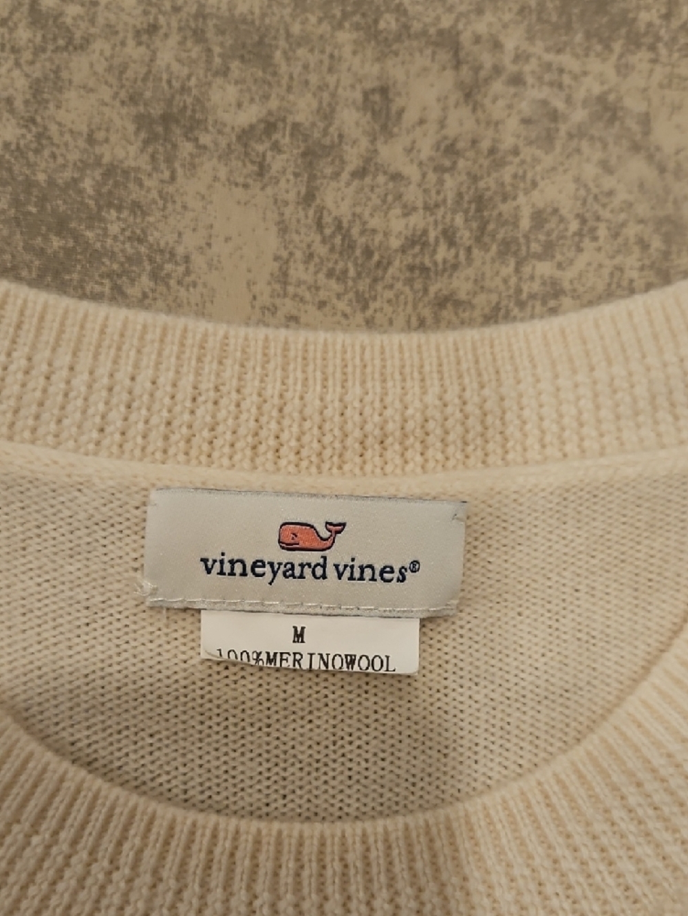Vineyard Vines Cream Crewneck Sweater with Navy Oar Logo - Picture 2 of 4